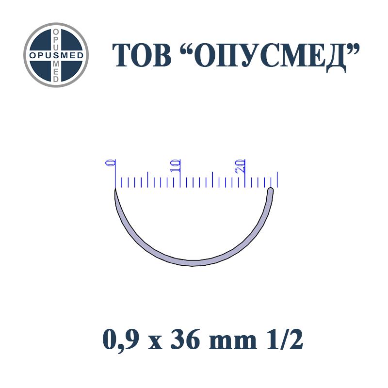 Голка хірургічна з пружинним вушком, колюча, 36 мм, 0,9 мм, 1/2, стерильна, OPUSMED
